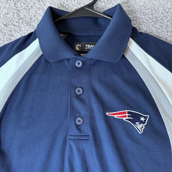 New‎ England Patriots Polo Shirt Mens Small NFL Team Apparel Blue Short Sleeve - Picture 1 of 16